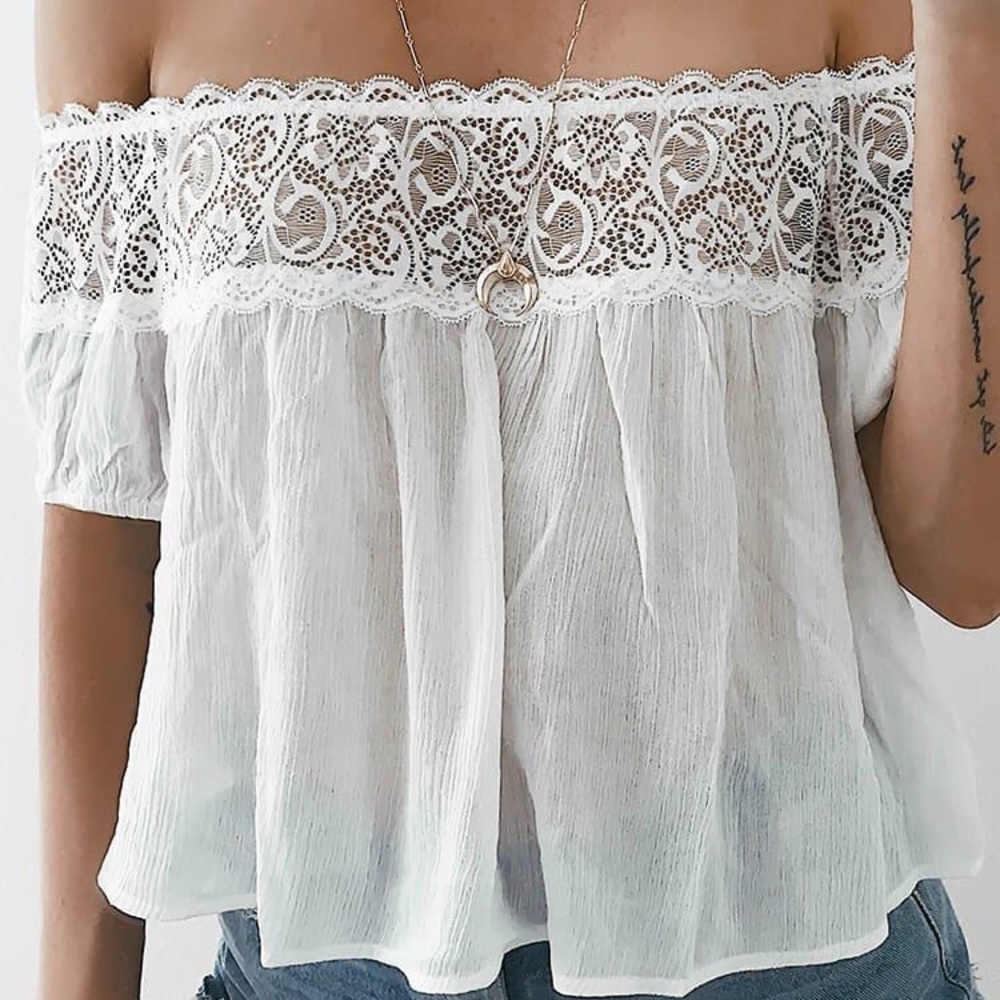F21 Off the Shoulder Lace Crop Top